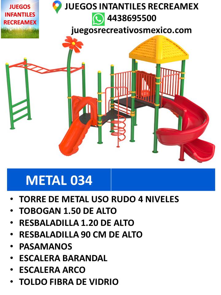 modulo de metal 4 niveles, resbaladillas, pasamanos